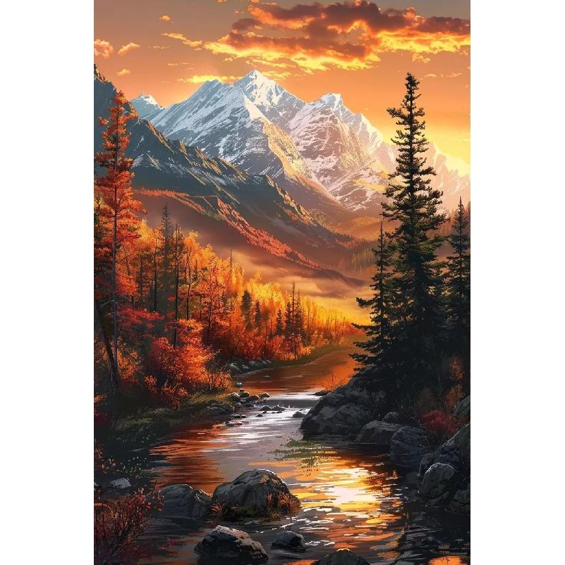 Fantasy Sunset High Mountain 5D DIY Full Diamond Art Kit for Adults Relaxing, Landscape Lovers Buy for Living Room Bedroom Wall Art Decoration 20x20