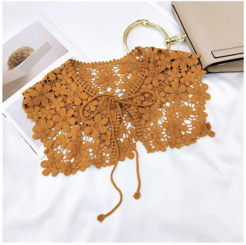 Vintage Shawl O-Neck Doll Fake Collar Shirt Women Hollow Crochet Lace False Collar Detachable Woman Half Shirt Faux  Col