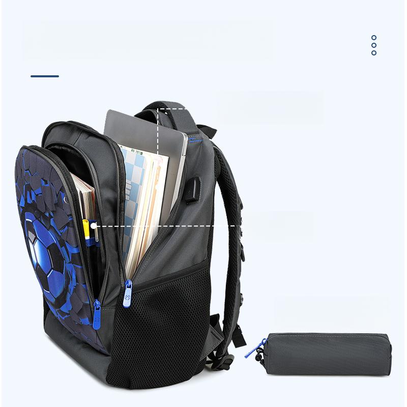 Grundschüler Rucksack Hartschale Fußball-Thema Gewichtsreduzierend Jungen Doppelschultertasche Große Kapazität Mit Kleiner Federtasche Set