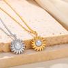 Vintage  Gold Plated Pearl Sunflower Pendant Necklace For Women Stainless Steel Sun Necklaces Jewelry