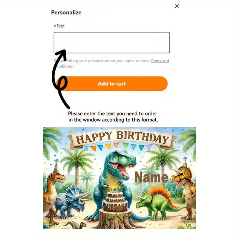 Cute Cartoon Dinosaur Birthday Backdrop, Customizable Name Tropical Jungle Party Background for Boys Room & Photoshoot