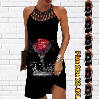 Yaz Modası Seksi Kolsuz Elbise Yumuşak Günlük 3D Gül Su Baskılı Elbise Kolsuz Askılı Elbise Yaz Askılı Elbise