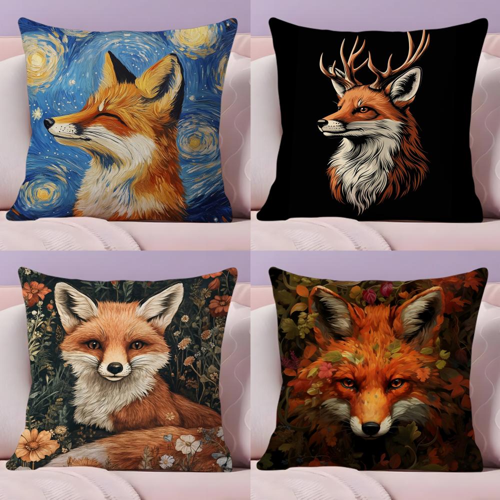 Cute Fox Cushion Cover Plush Fabric Soft Double-Sided Printed Sofa Warm Winter Home Child Gift Pillow Case