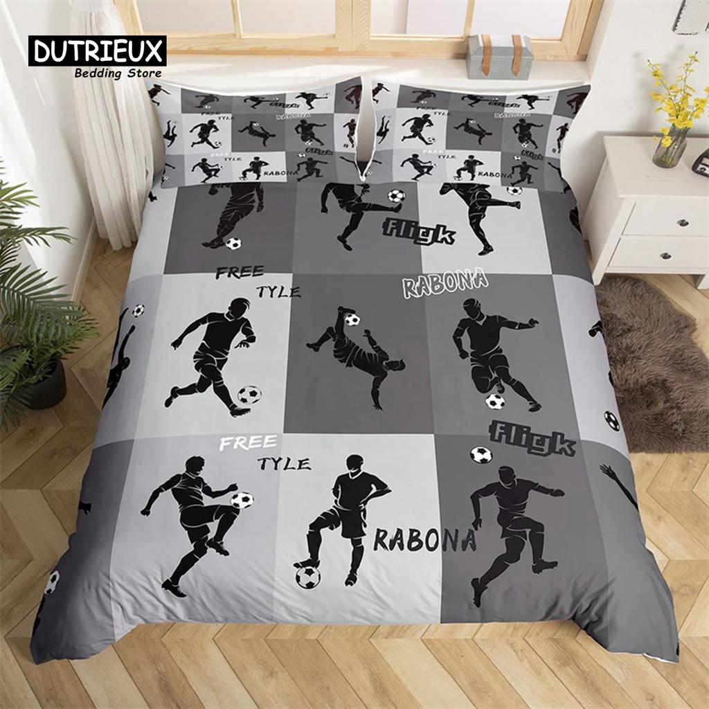Soccer Field Duvet Cover King Queen Football Comforter Cover Soccer Sports Bedding Set Microfiber Sport Theme Bedspread Cover