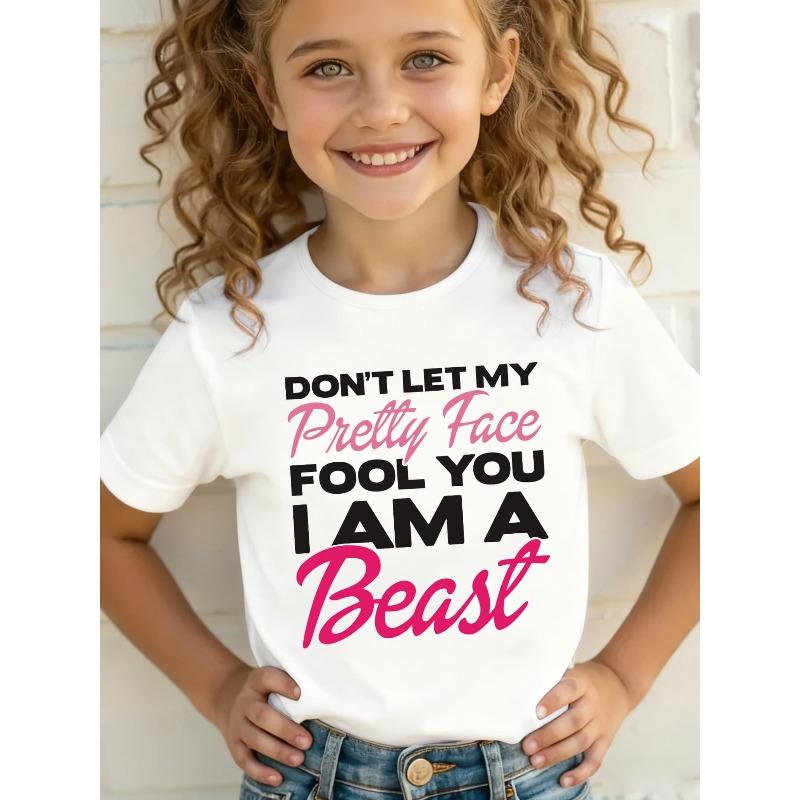 European sizes Summer Fashion Short-Sleeve T-Shirt for Girls with The Phrase 'DON'T LET MY PRETTY FACE FOOL YOU, I AM A BEAST' in Colorful Letters