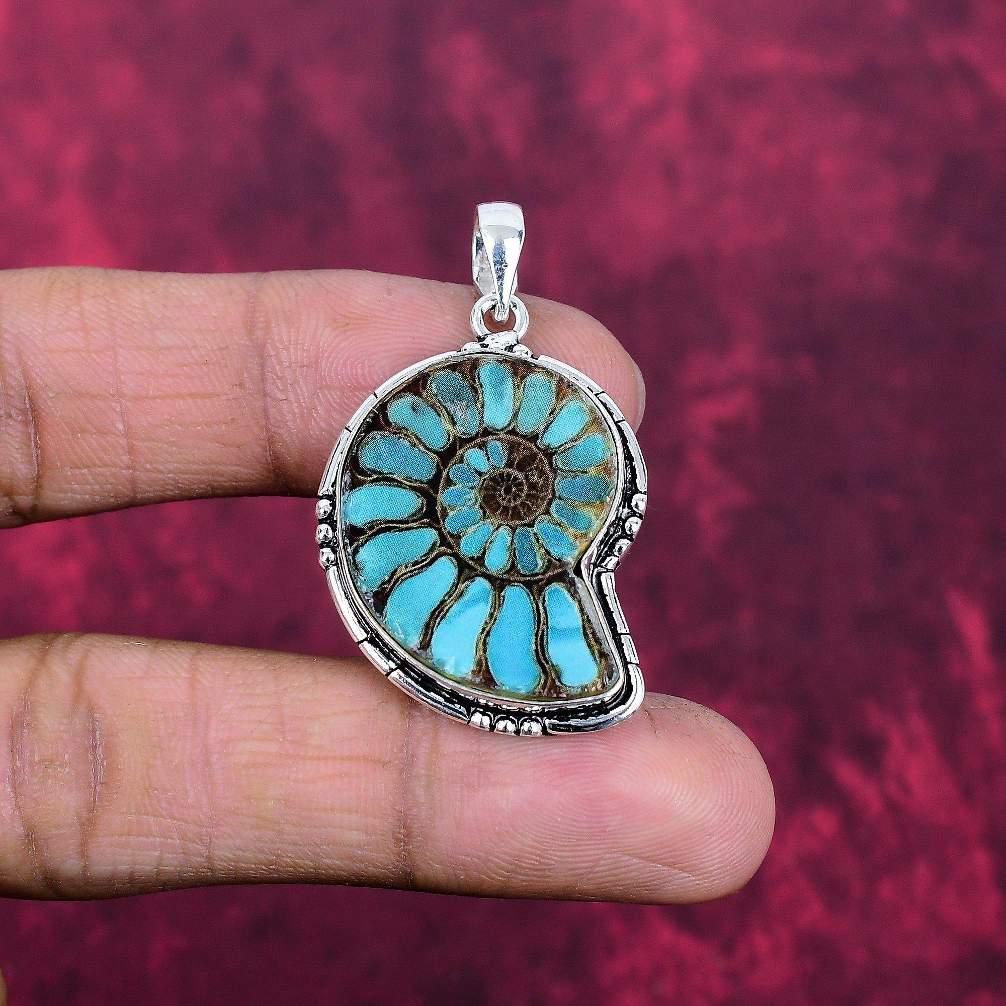 

Ammonite Fossil Jewelry, 925 Solid Sterling Silver Pendant Handmade Gemstone Jewelry, Gifts For Wife Brand New Pendant 1.77 Inches