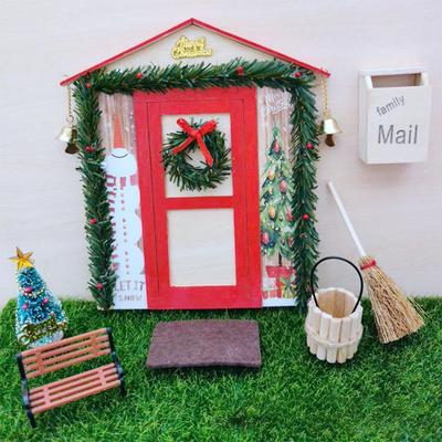 Christmas Door Mailbox Wooden Garland Broom Bucket Miniature Festive 1/12 Crafts Toys