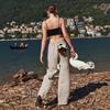 White linen tencel wide-leg women's pants, spring/summer high-end loose simple straight-leg pants, paper-thin cotton-linen casual women's trousers