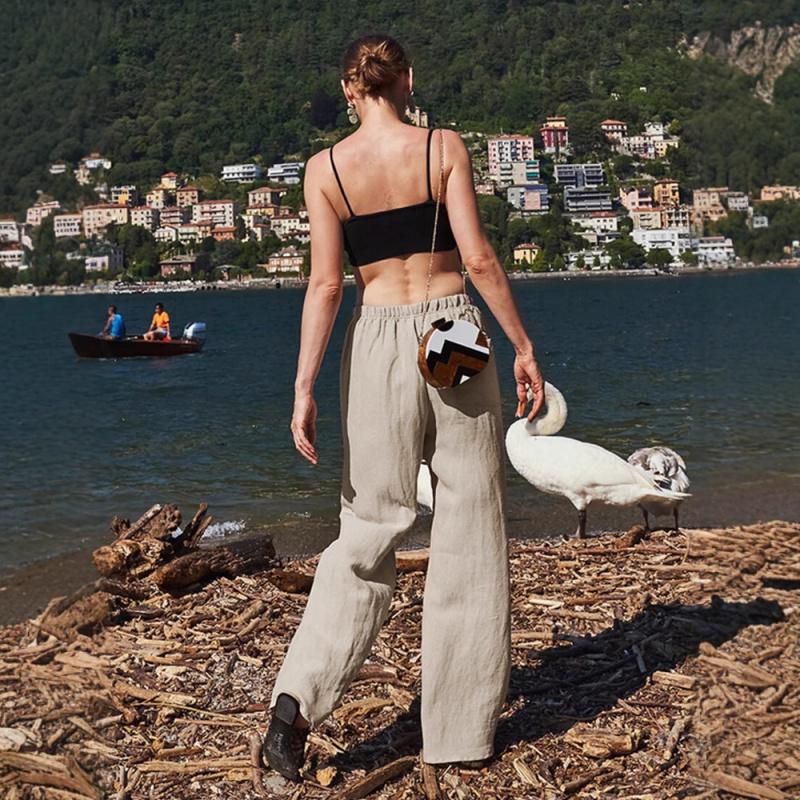 White linen tencel wide-leg women's pants, spring/summer high-end loose simple straight-leg pants, paper-thin cotton-linen casual women's trousers