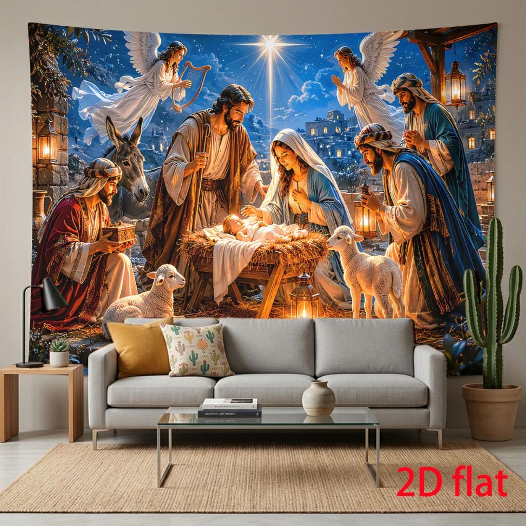 2D Flat 2D Flat - 2D Flat 1pc Scene Backdrop With Angel Animals Stars Lights For Christmas Decor Holiday