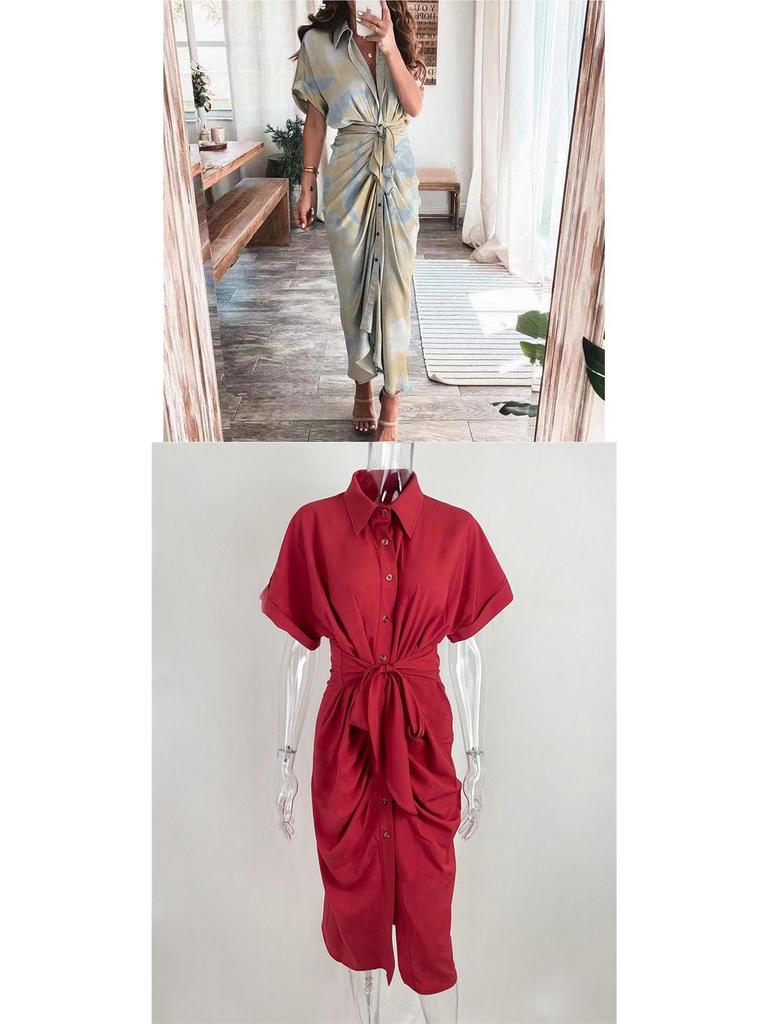 2026 Frühling Elegantes Sexy Bedrucktes V-Ausschnitt Bindeband High-Waist Kleid für Damen