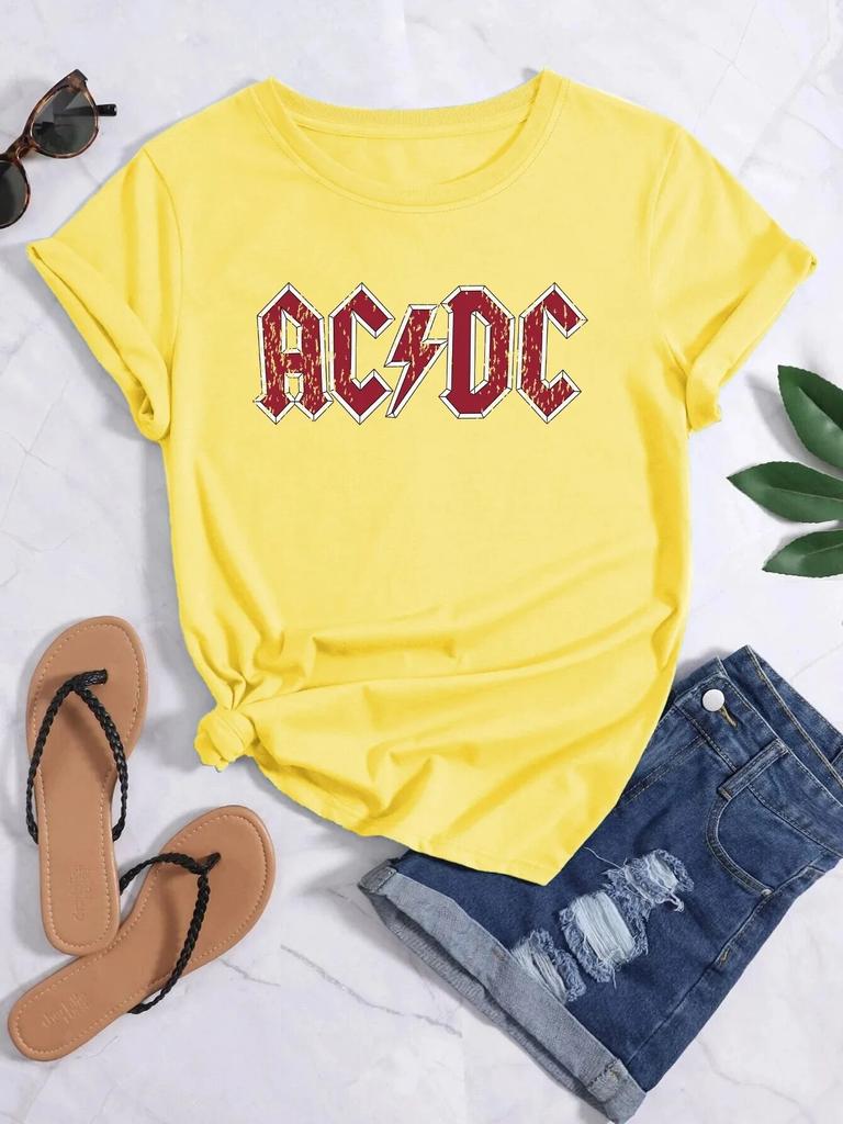 100% Cotton T-shirt Graphic Ac Dc Printed Summer Letters T Shirt Fashion Unisex Women Short Sleeve Band Tees Gothic Clothing Unisex