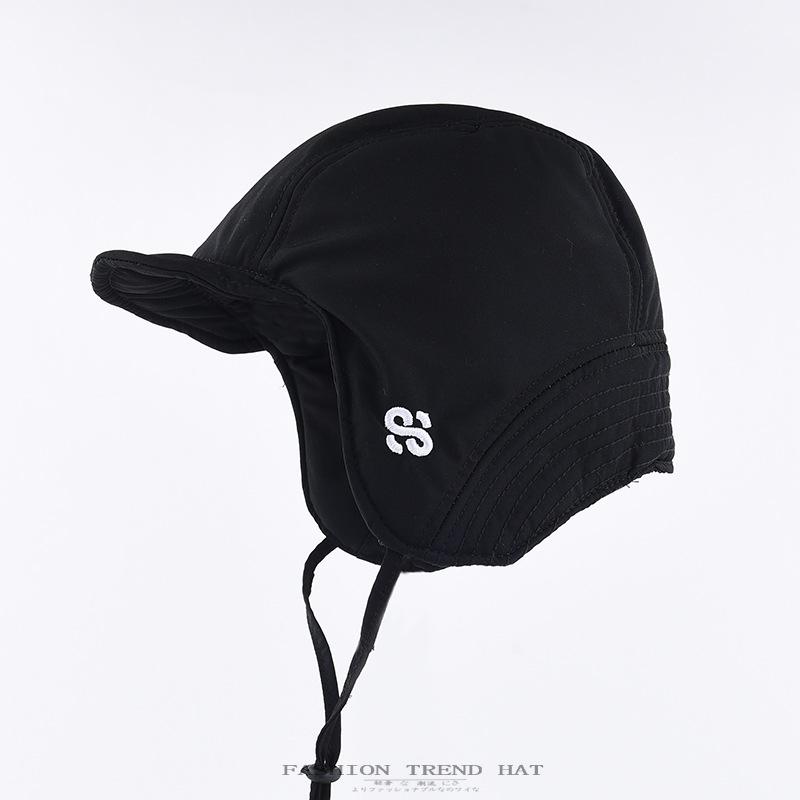 

Кепка пилота мужская осенне-зимняя теплая защита ушей с язычком утки байкерская кепка Lei Feng женская молодежная ветрозащитная и снегозащитная кепка One Size чёрный