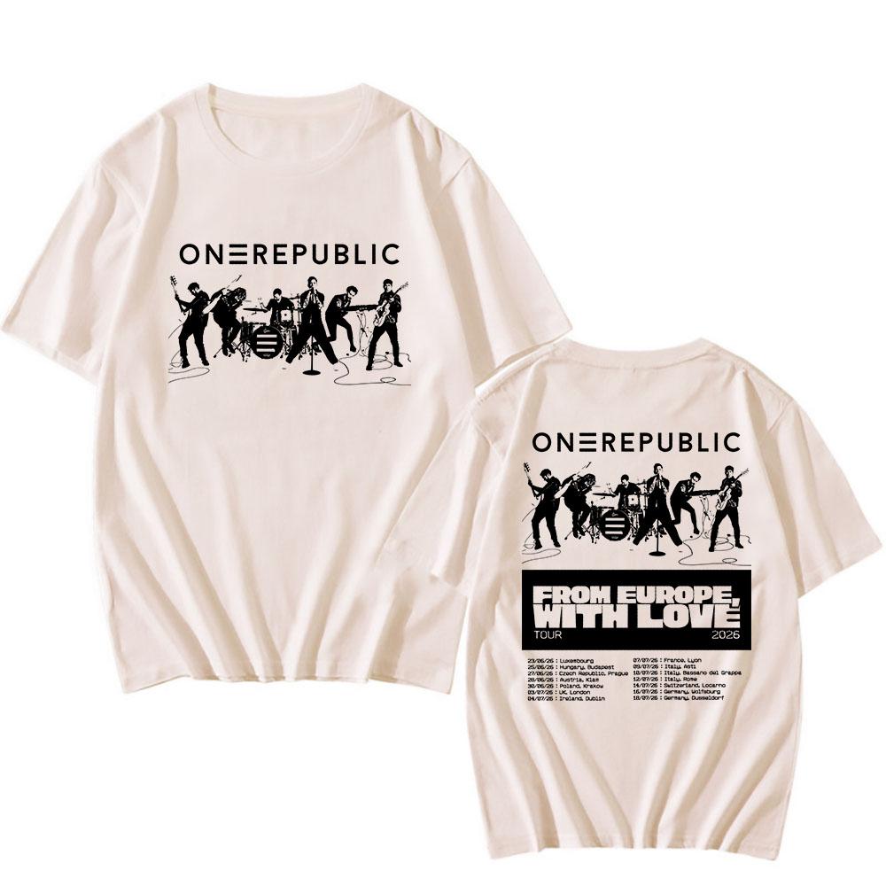 OneRepublic From Europe, with Love Tour 2026 T-shirt O-neck Summer Short Sleeve Mens Tshirts Graphic Merch Band Design Print Tee
