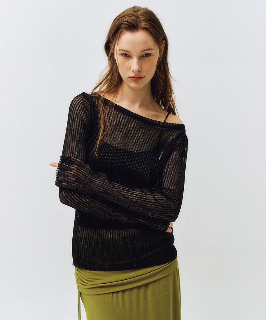 CITTA Sheer Stripe Long Sleeve_Ctt367(Black)