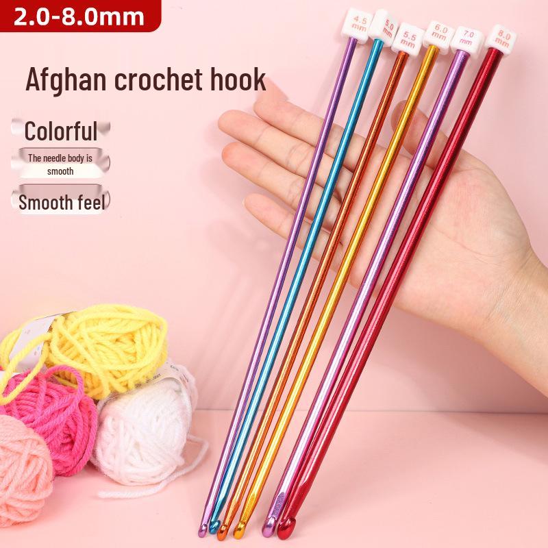 Afghan Crochet Needle Set: Long Handmade Aluminum Hooks & Colored Yarn for DIY Knitting Projects