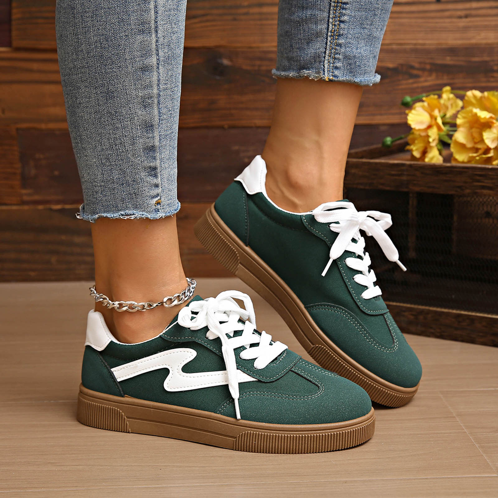 Flat Shoes For Women Comfortable Casual Women S Flat Platform Round Toe Sneakers Stylish Casual Color Zapatos Mujer CóModos 36 зелёный