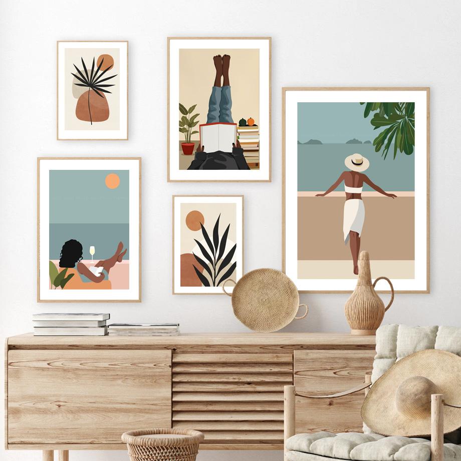 

Ветер Лист Пляж Девушка Тропические Растения Книга Ванная Комната Стены Искусства Живопись Плакаты и Отпечатки Настенная Картина для Гостиной