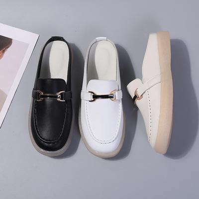 Women Slide Slippers Soft Mules Loafers Slip On Casual Elegant Summer Breathable Leather Black Moccasin Shoes