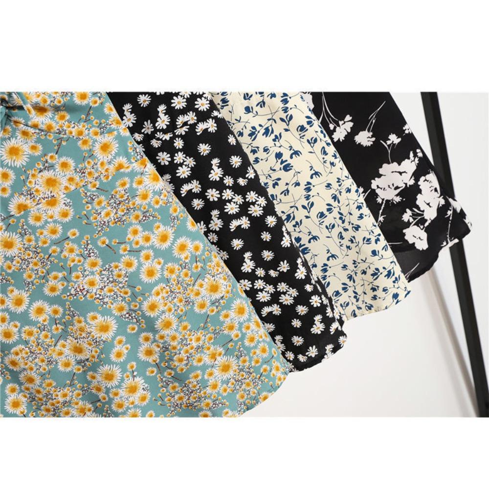 Abiti casual a vita alta con scollo a V a maniche corte con stampa floreale primavera estate moda donna