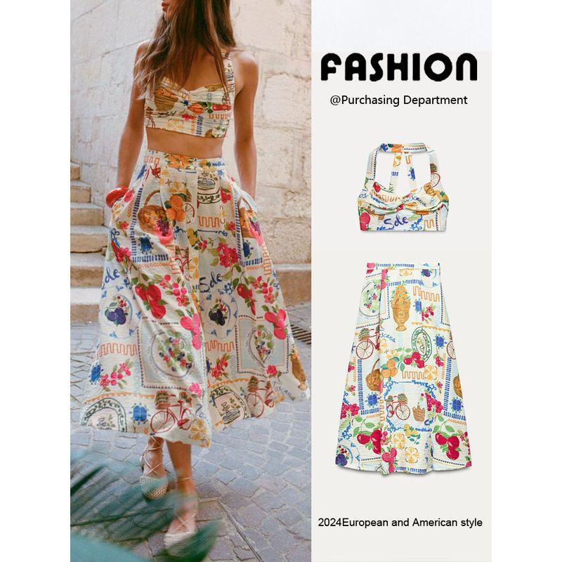 Za2024 Summer New Product Women's Clothes Sling Short Top 8730169 Patchwork Print Cape Skirt 8735169