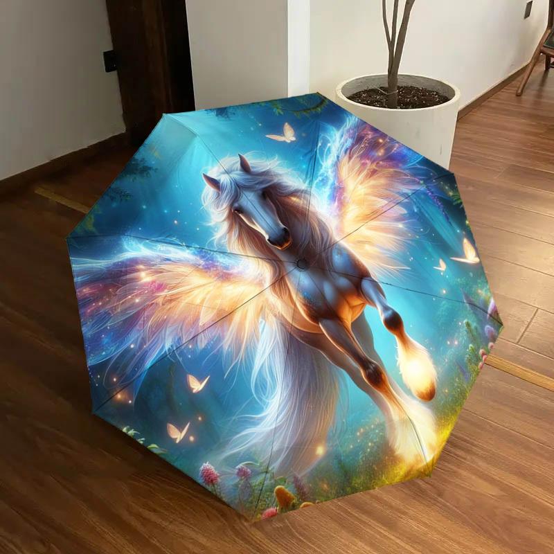1pc Fantasy Unicorn with Wings Umbrella with Plastic Handle,Suitable for All Seasons Home Travel Outdoor UmbrellaDD357
