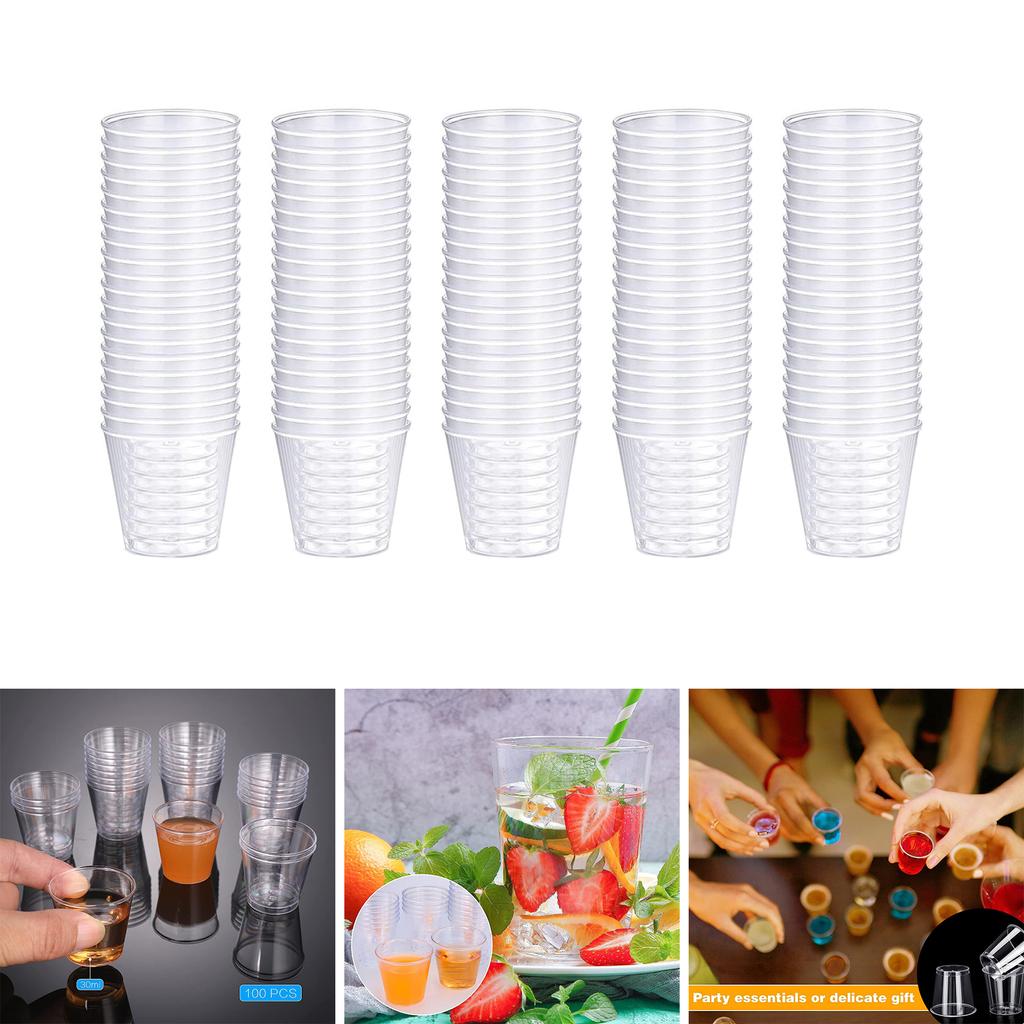 Set of 100 Stackable Plastic Shot Glasses 30ml Reusable Cups for Banquets 30ml Disposables Shot Glasses for Dessert