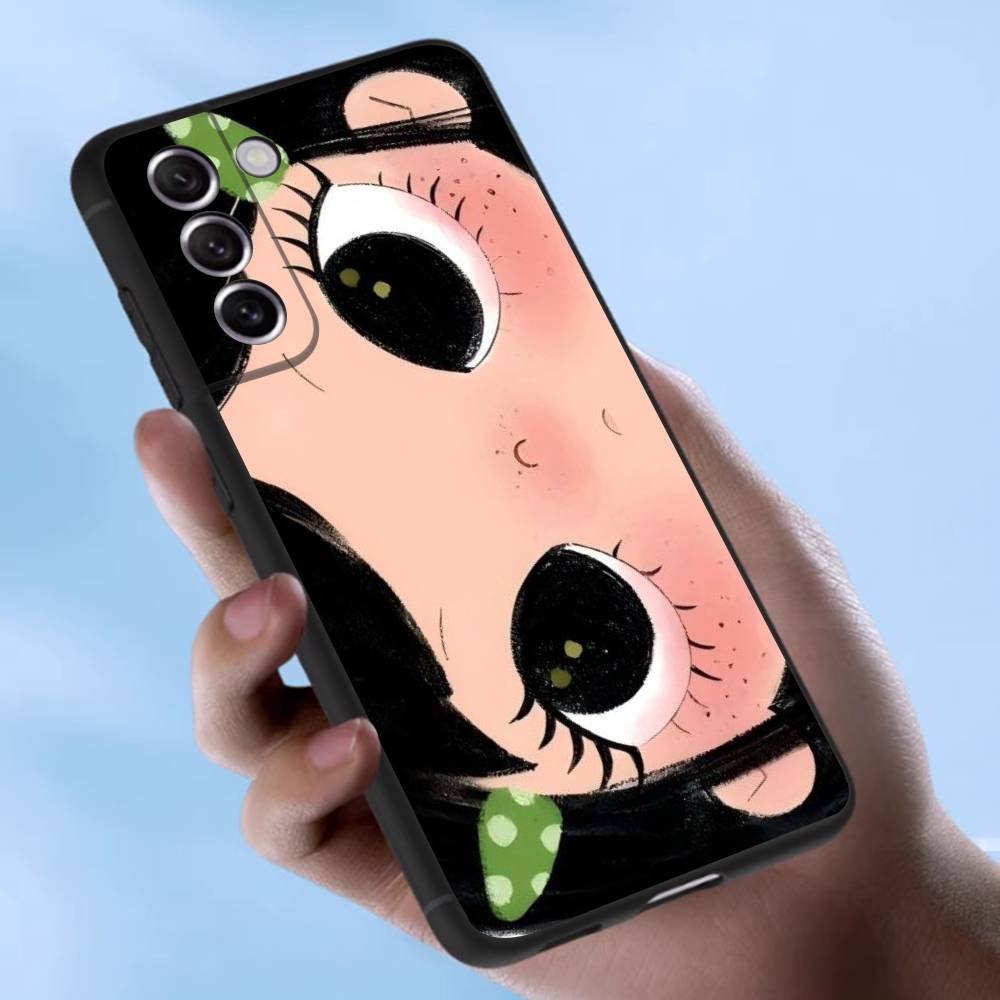 Kawaii Cute Black Big Eyes Cool Case For Samsung Galaxy Case S25 S23 S22 S21 S30 S20 S10 Ultra Plus FE TPU Soft Cover