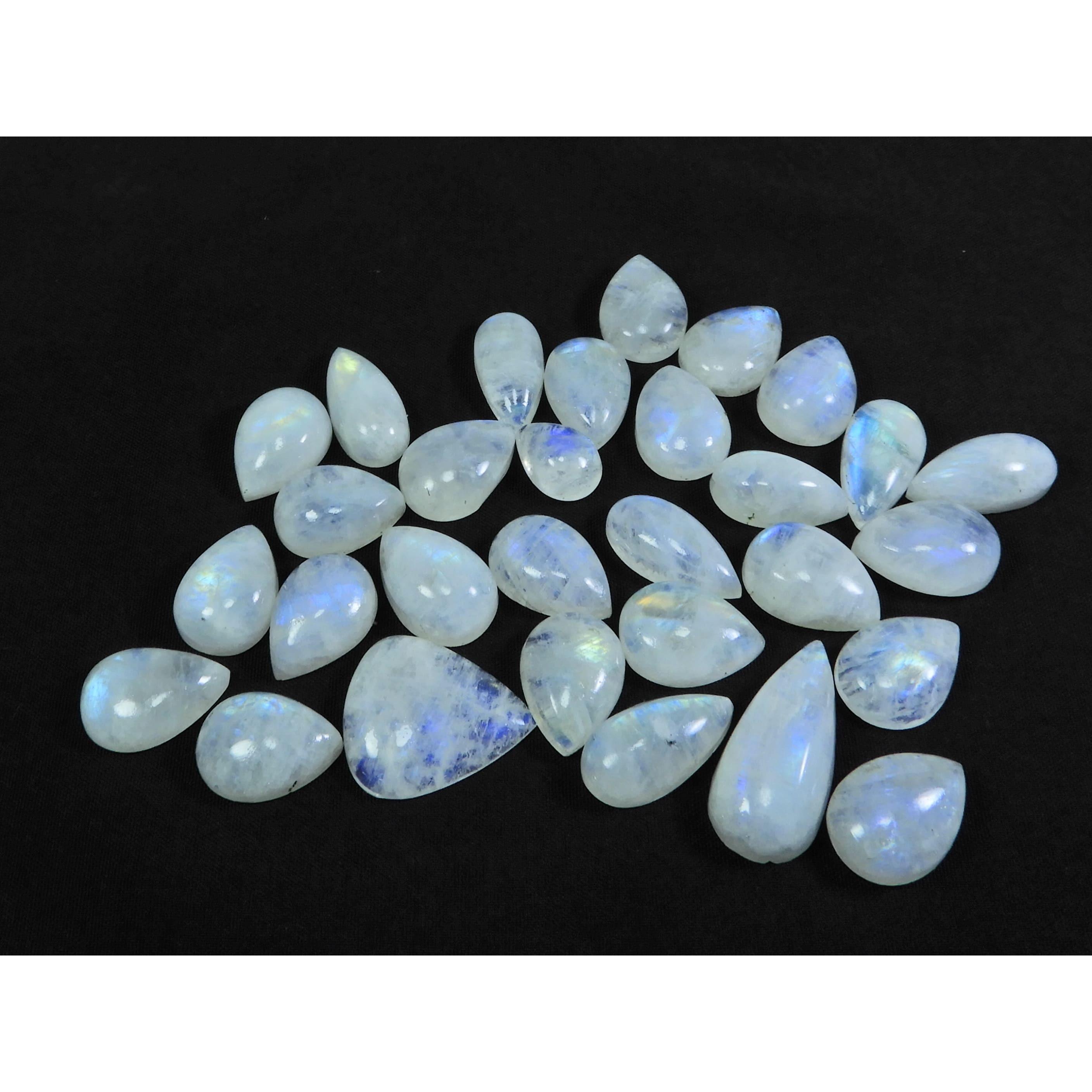 

07X10-10X22MM Natural Rainbow Moonstone Pear Cabochon 30Pcs Gemstone 164Cts. C-24