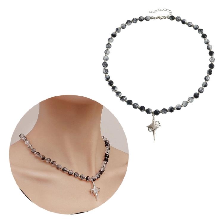 Vintage Beaded Crossed Star Necklace for Women Fashion Aesthetic Y2k Jewelry
