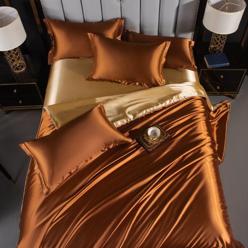 Double-Sided Washable Silk Bedding Set: Sheet, Duvet Cover, Bed Skirt