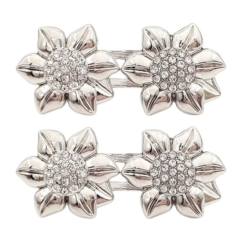 Detachable Alloy Waist Cincher Button Sparkling Crystal Flower Closure No Sew Fashion Accessory