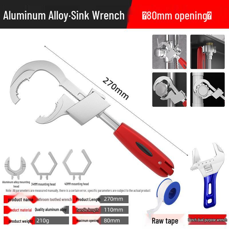 Universal Multifunctional Large-Opening Bathroom Wrench for Drains, Faucets & Sinks