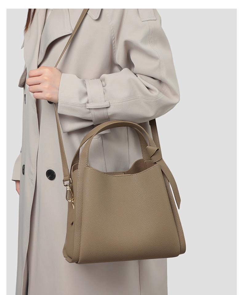 2026 Women's Summer Genuine Leather Bucket Crossbody Handbag - Versatile Underarm & Shoulder Bag