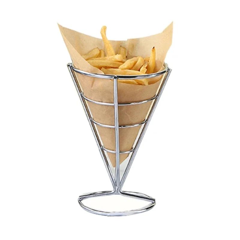 French Fries Stand With Sauce Set Rust proof Metal Chip Cup Holder Fried Chicken Display Rack Basket Party Kitchen Supply