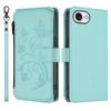 For iPhone 16e Leather Case Butterfly Floral Imprint Zipper Wallet Stand Cover with Wrist Strap
