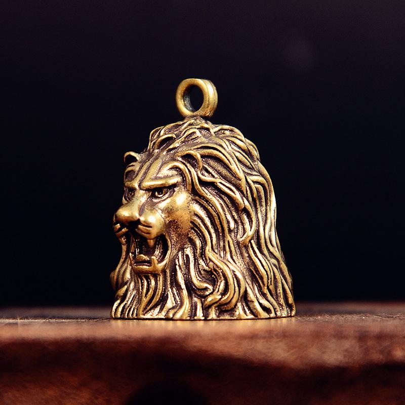 Lucky Brass Handicraft Lion Head Bell Key Car Button Wind Bell Sect Bronze Bell Creative Gift Fengshui Home Pendant