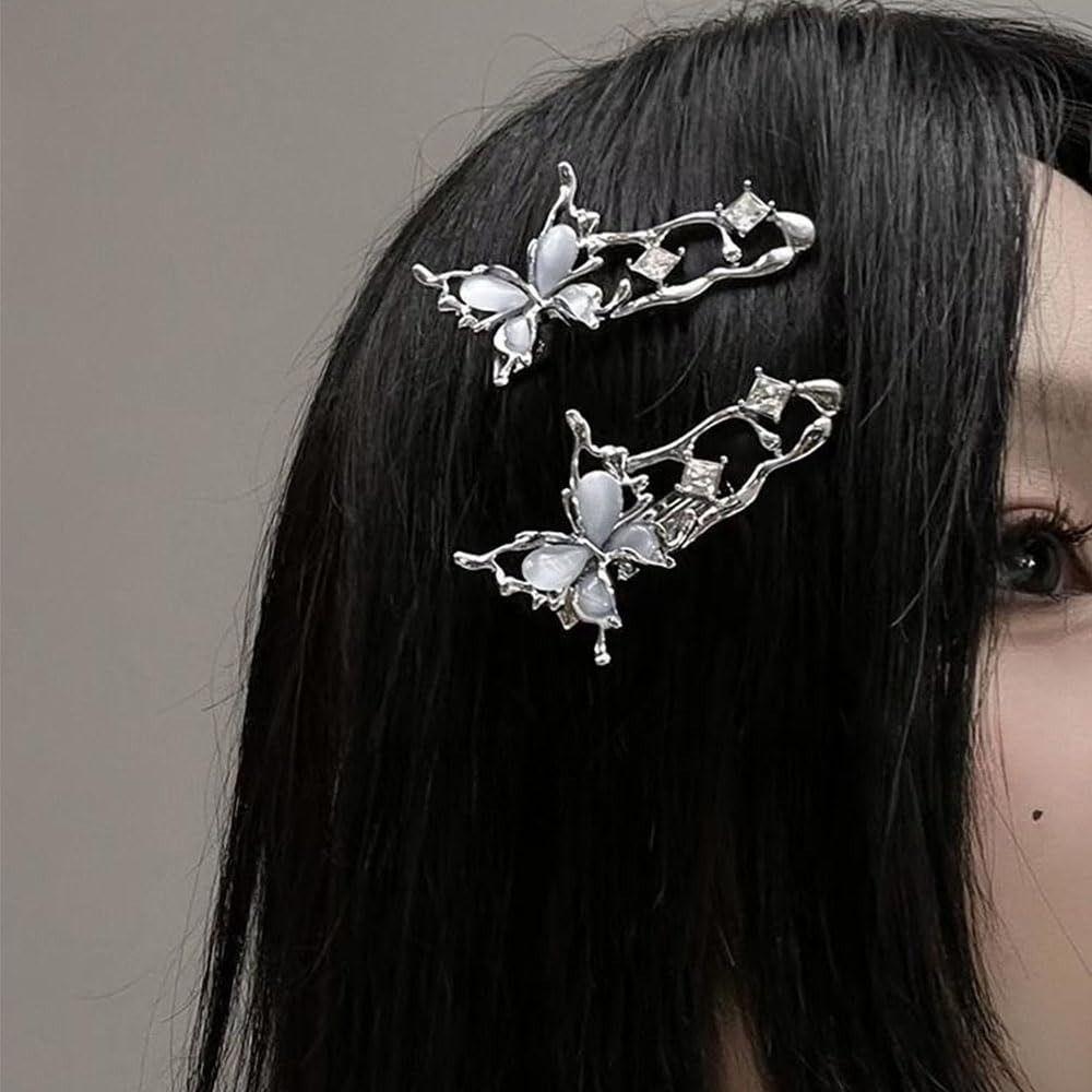 1pc Irregular Shape Cat Eye Zircon Hair Clips Butterfly Design Hair Barrettes  Girl Fashion