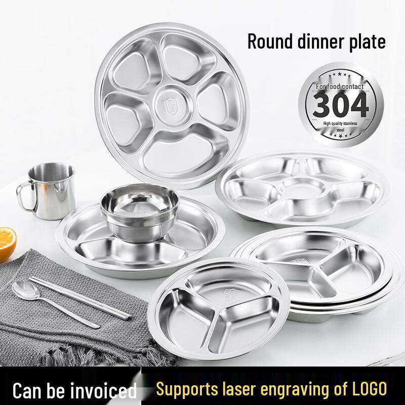 304 Stainless Steel Round 3-Compartment Kids Plate
