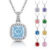 925 Sterling Silver Multi-Colored Ice Flower Cut Square Pendant Necklace Birthday Anniversary Wedding Party GiftGood product
