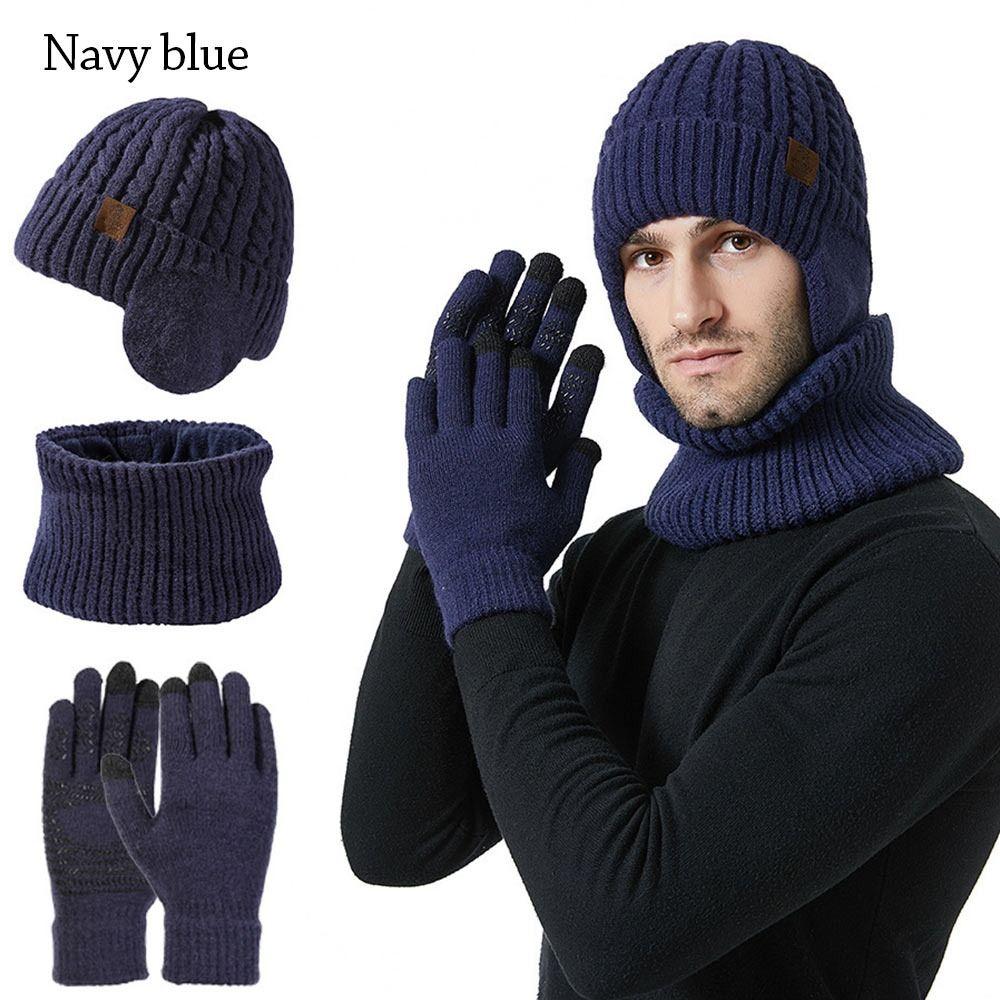 3Pcs/set Soft Touch Screen Gloves Warm Ear Protection Cap Winter Beanie Hat Scarf  for Men Women