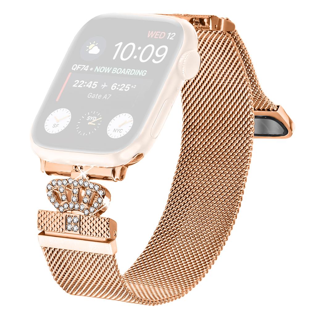 Milanese Mesh Band For Apple Watch Series 10 9 8 7 SE 6 5 4 3 2 1 42mm 41mm 40mm 38mm Magnetic Crown Clasp Stainless Steel Strap