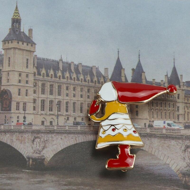 Blucome Enamel Craft New Christmas Girl Brooch for Women Men Suit Scarf Hijiab Pins