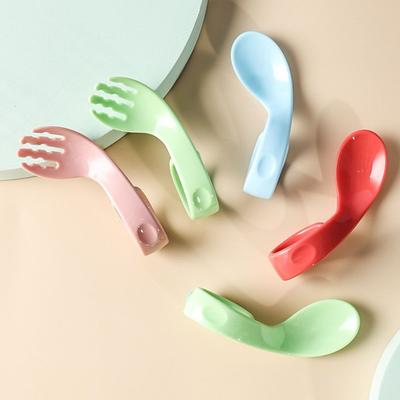Training Portable Tableware Sets Solid Color Infant Training Baby 2Pcs/Set Twist Fork Spoon Suit