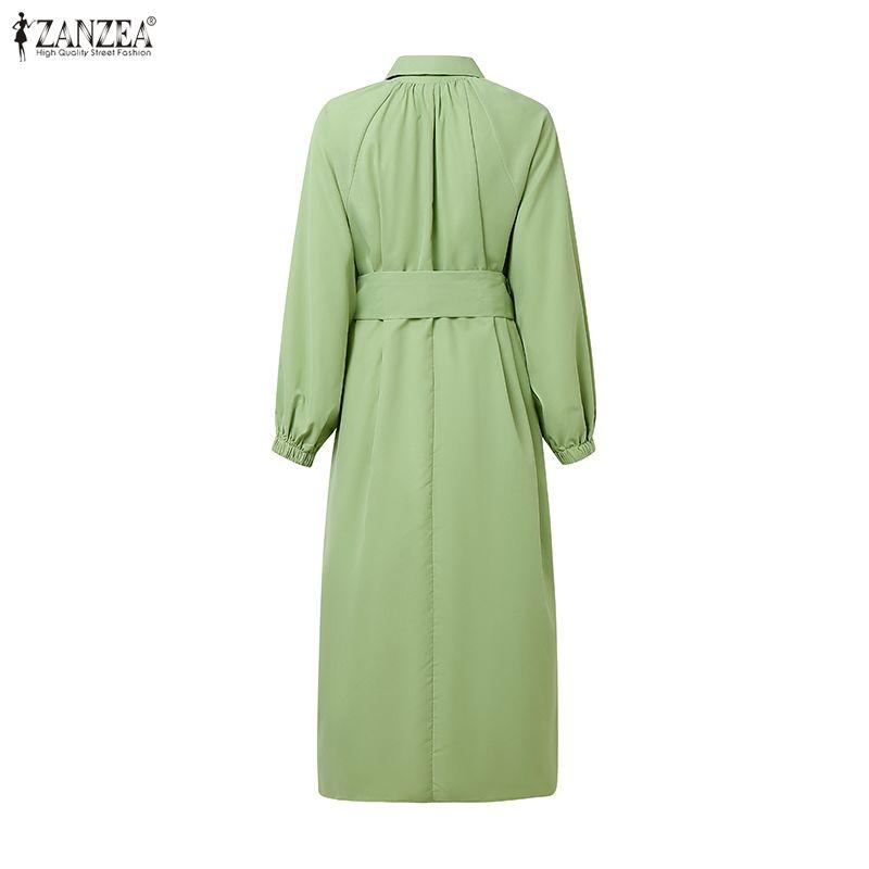 ZANZEA Damski casualowy płaszcz trenczowy z cienkiego materiału z luźnym krojem i długim rękawem, z kołnierzykiem wykładanym