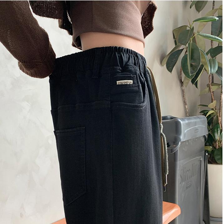DIMANAF 2024 Autumn Women Jeans Pants Belt High Waist Elastic Buttons Basic Trousers Long Pants
