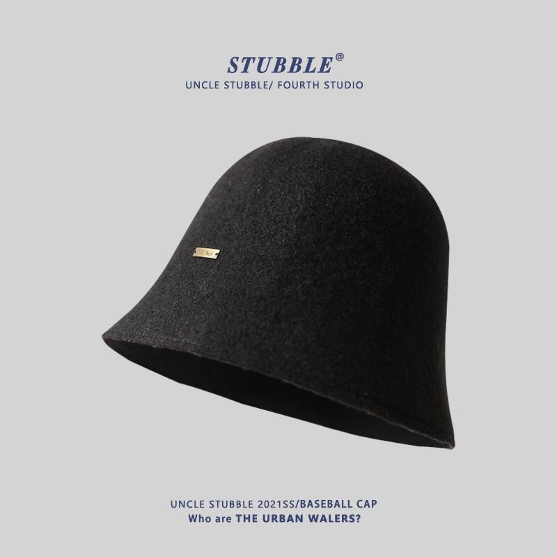 

Осенне-зимняя теплая шерстяная шапка-рыбак, женская ретро шляпа-ведро, корейский стиль, закрывающая лицо, складная шляпа-столик One Size