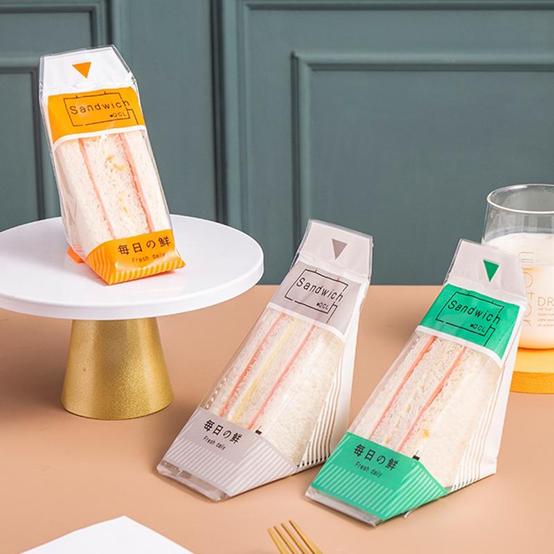 100 Stück transparente Sandwichverpackungen für gebackene Dreieckskuchen, Einwegverpackung, transparenter Beutel