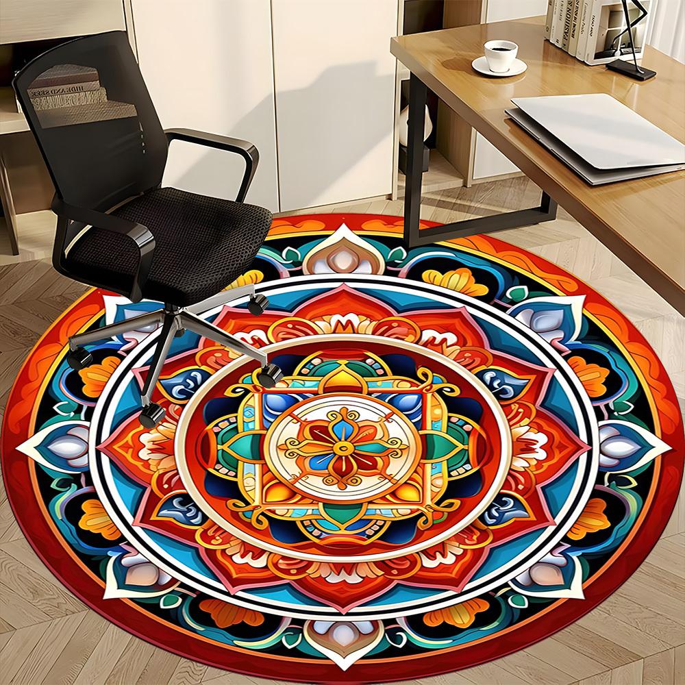 1pc Mandala Art Chair Carpet for Office Non-Slip, Machine Washable Rug for Office - Holiday DecorMachine Made yy251029009