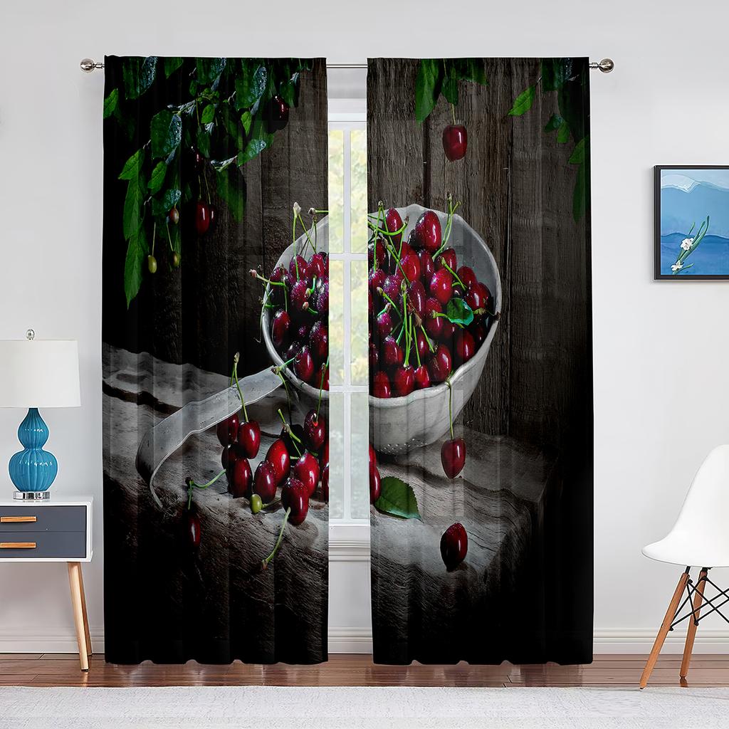 Fruit Cherry Pattern Design Pink Sheer Curtain For Living Room Home Kitchen Bedroom Window Decor Chiffon Tulle Voile Curtains